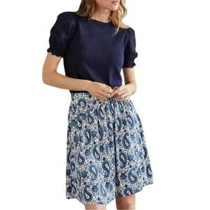 Boden Jersey Pull On Skirt Hyacinth Blue Enchanting Paisley Flowy Spring Summer